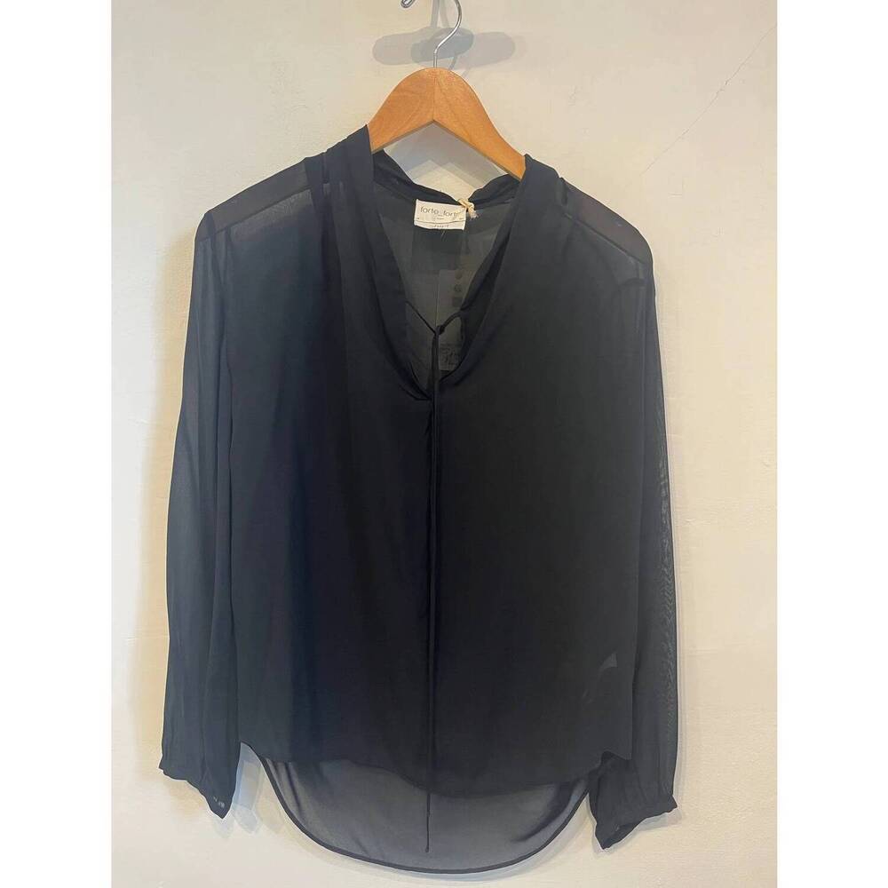 NEW FORTE FORTE women's viscose georgette overized shirt in noir black